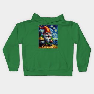 Angry Gnome in Starry Night Kids Hoodie